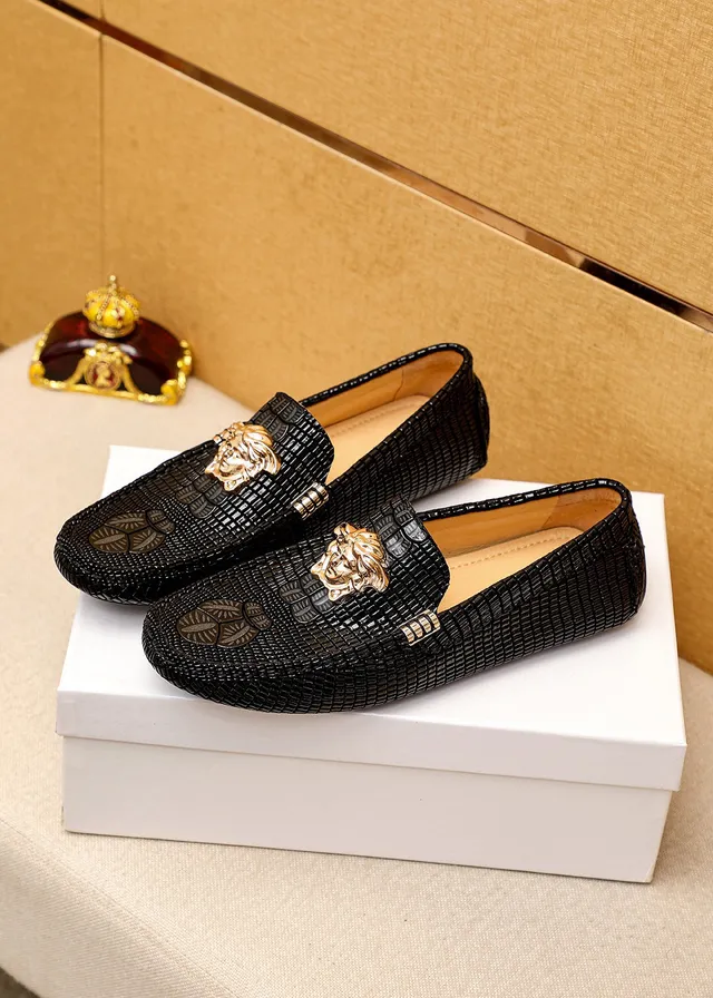 Versace Palazzo Loafer কালো ক্রক-এমবসড চামড়া সোনার মেডুসা হেড লোফার 8