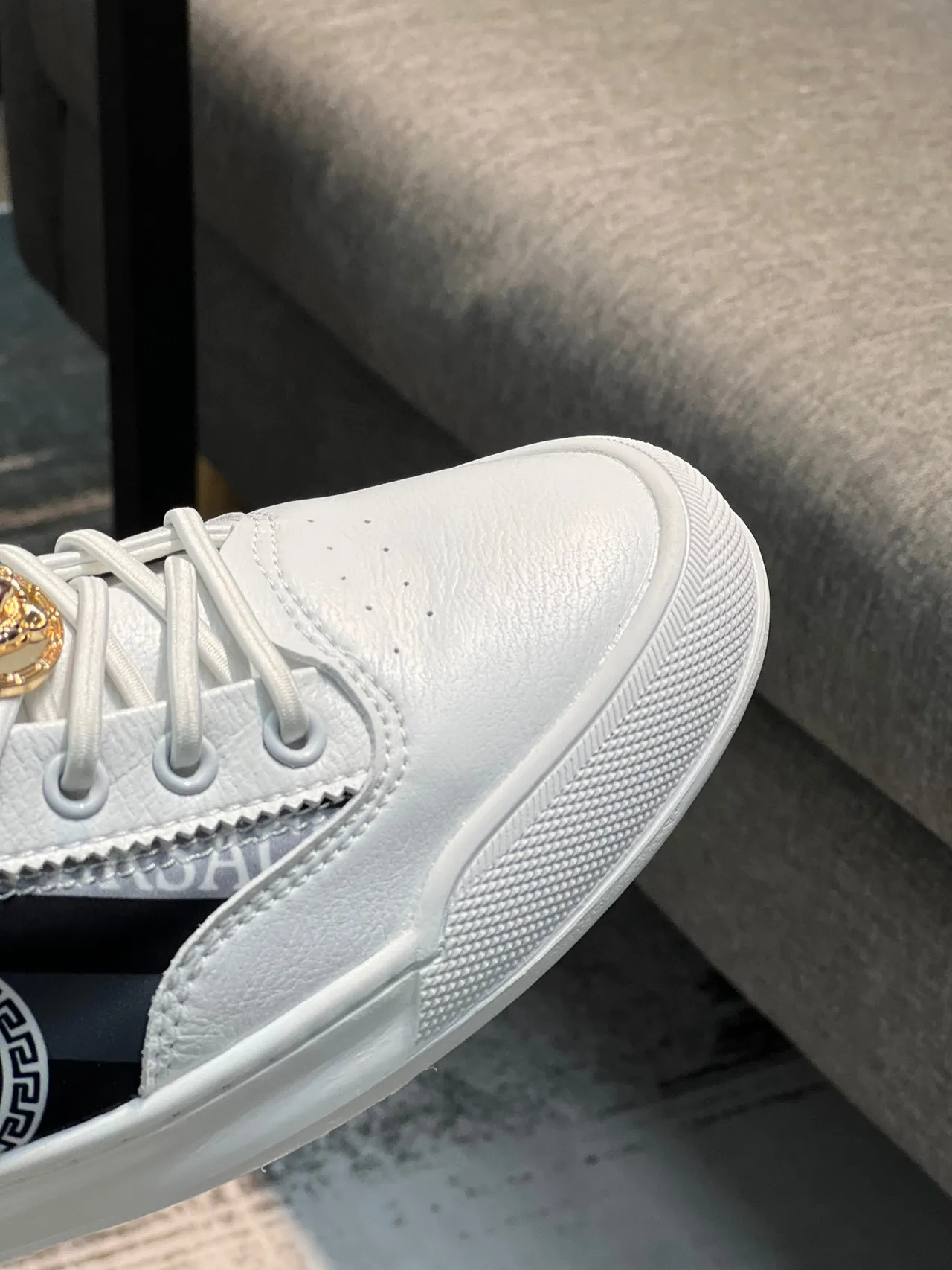 Versace White Black Leather Upper Printed Side Panel Lifestyle Sneakers 3