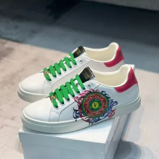 Versace White Green Leather Upper Laces Lifestyle Sneakers