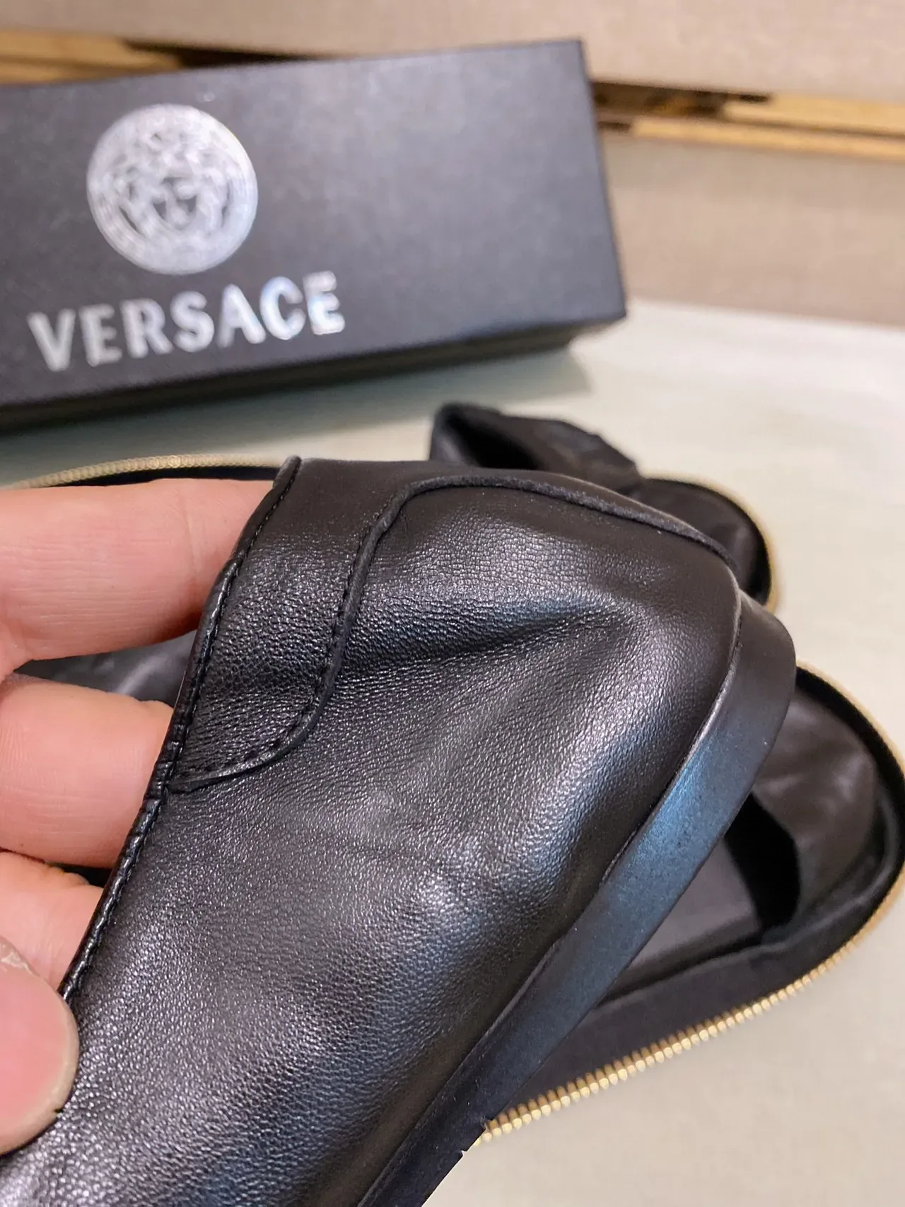 Versace Zippered Loafer Black Gold Embossed Medusa Loafer 3