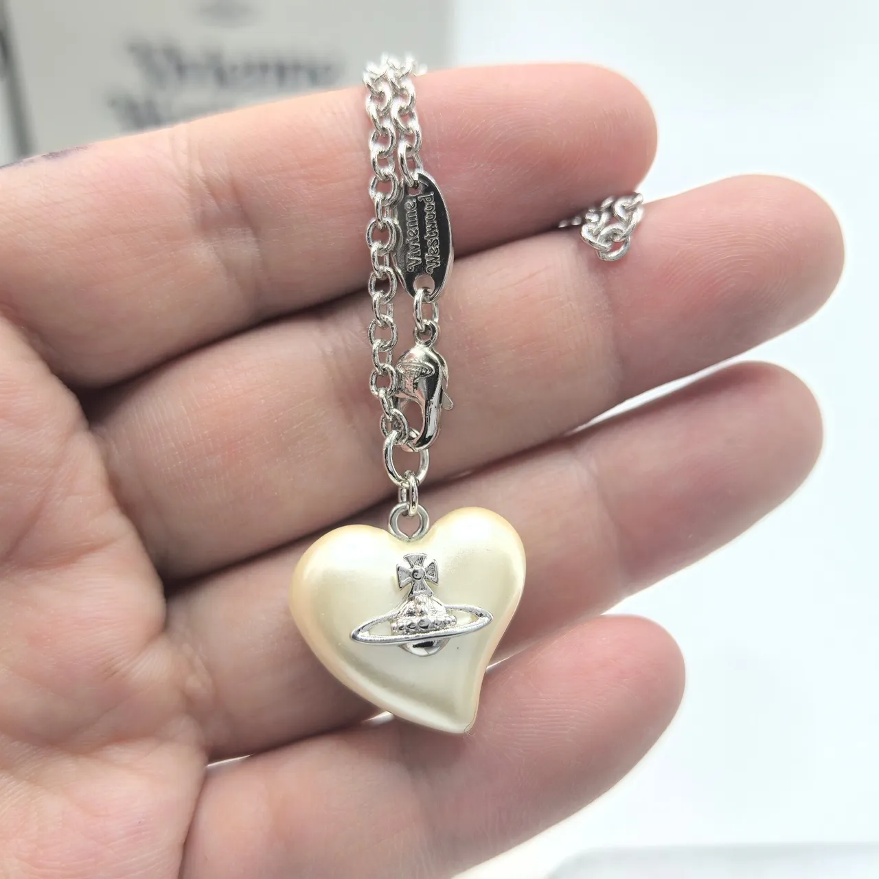 Vivienne Westwood Heart Orb Pearl Pendant Necklace 3