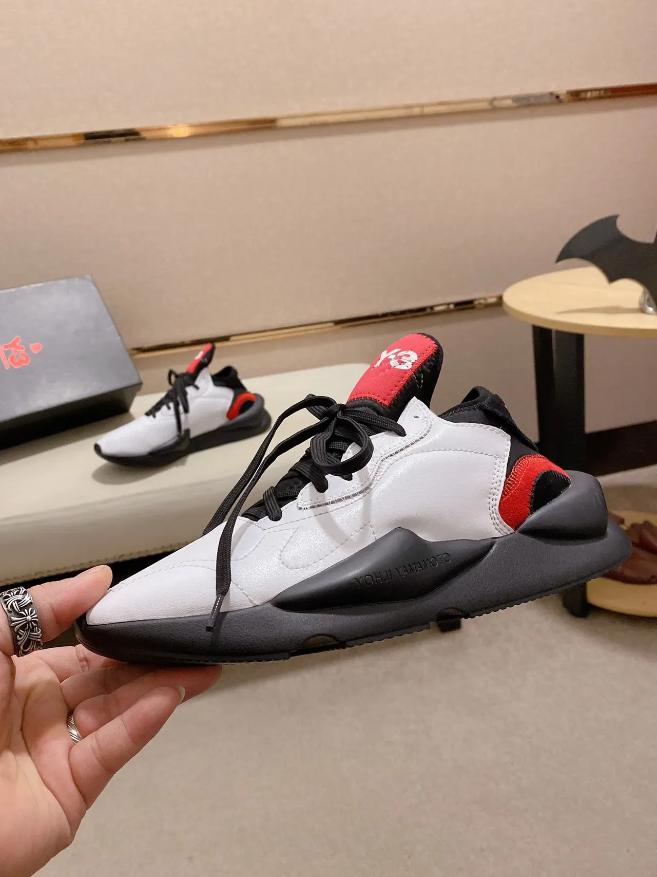 Y-3 Kaiwa White Black Red Chunky Sneakers 8
