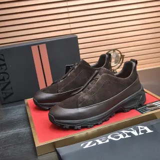 Zegna भूरा काला बिना लेस स्लिप-ऑन कमासा ऊपर लाइफस्टाइल स्नीकर