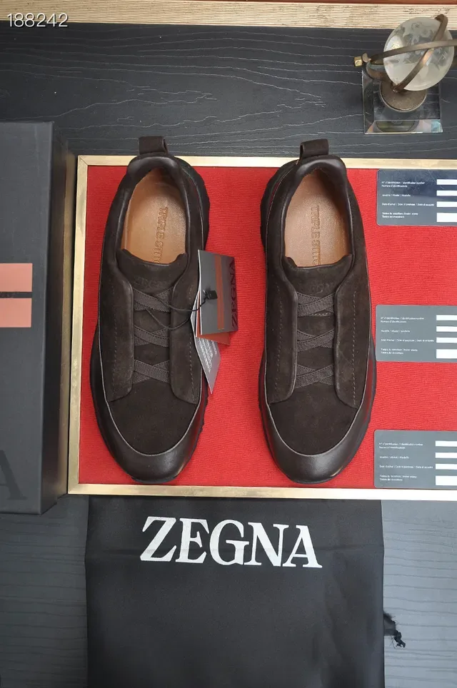 Zegna بني أسود بدون أحزمة أحذية انزلاقية من السودا العلوية أحذية رياضية نمط حياة 6