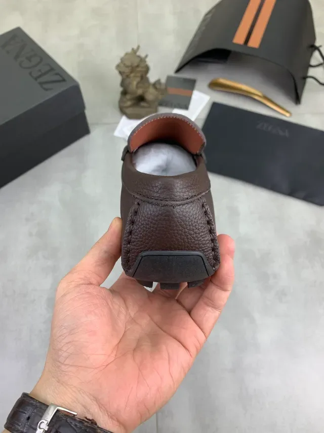 Zegna Brown Pebbled Leather Buckle Strap Loafer 2