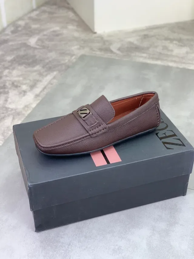 Zegna Brown Pebbled Leather Buckle Strap Loafer 3