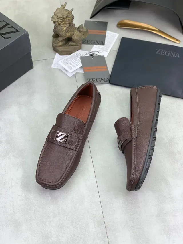 Zegna Brown Pebbled Leather Buckle Strap Loafer 4