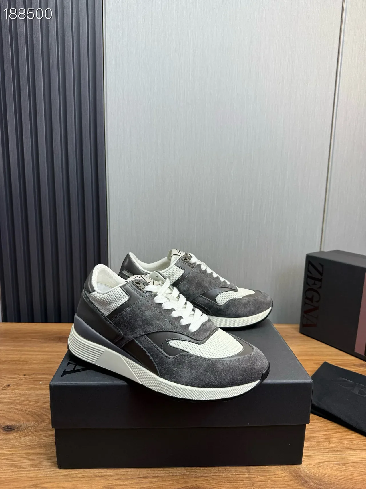 Zegna sneakers lifestyle gris blanc en matériau mixte avec panneaux de daim et de maille 8