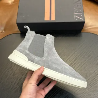 Zegna Gray White Suede Upper Elastic Side Gussets Chelsea Boots — Boots supplier photo