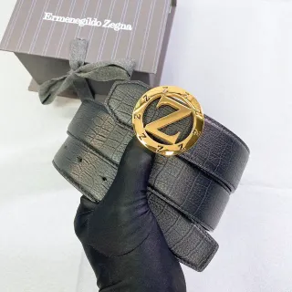 Zegna Logo Buckle Black Croc-Embossed चर्म बेल्ट