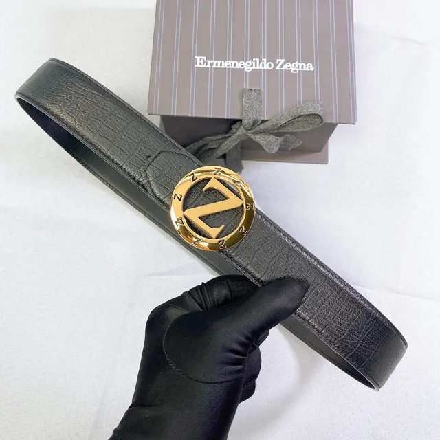 Zegna Logo Buckle Black Croc-Embossed चर्म बेल्ट 3