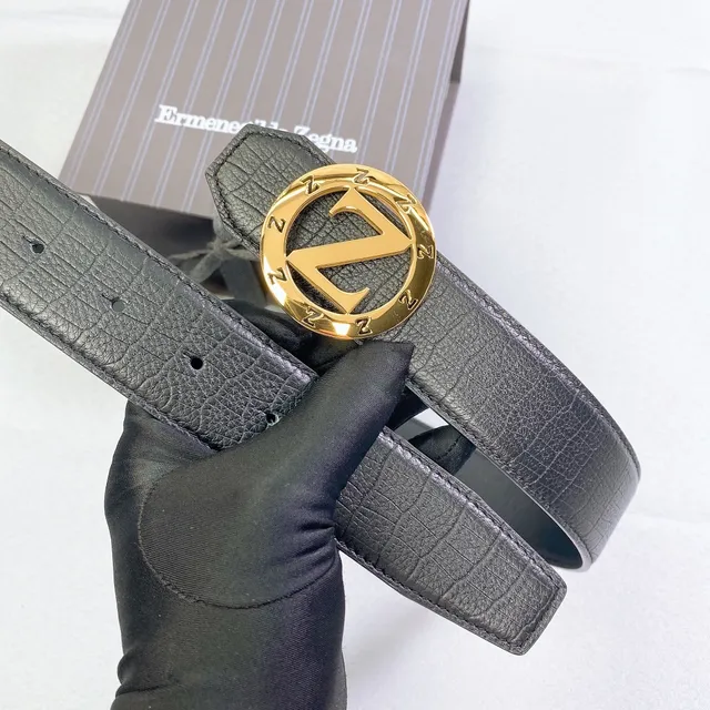 Zegna Logo Buckle Black Croc-Embossed चर्म बेल्ट 4