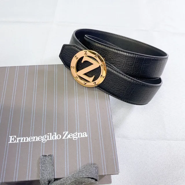 Zegna Logo Buckle Black Croc-Embossed चर्म बेल्ट 5