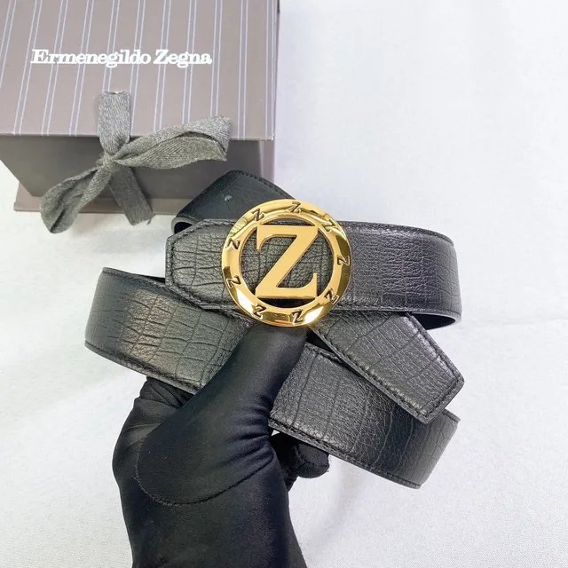 Zegna Logo Buckle Black Croc-Embossed चर्म बेल्ट 6