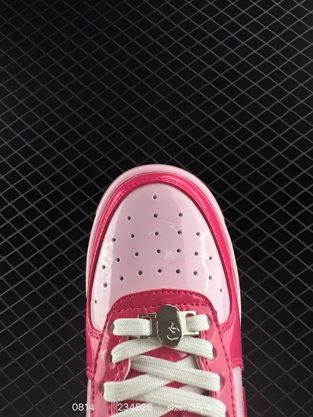 A Bathing Ape Bape Sta Low গোলাপি লাল চকচকে প্যাটেন্ট উপর সাইড স্টার লোগো লাইফস্টাইল স্নিকার 2