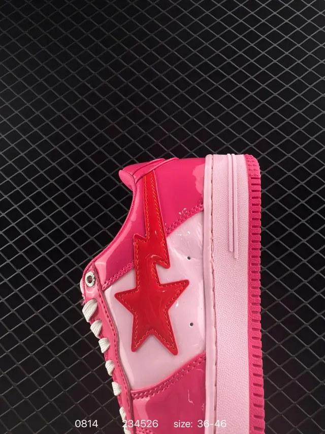 A Bathing Ape Bape Sta Low গোলাপি লাল চকচকে প্যাটেন্ট উপর সাইড স্টার লোগো লাইফস্টাইল স্নিকার 3