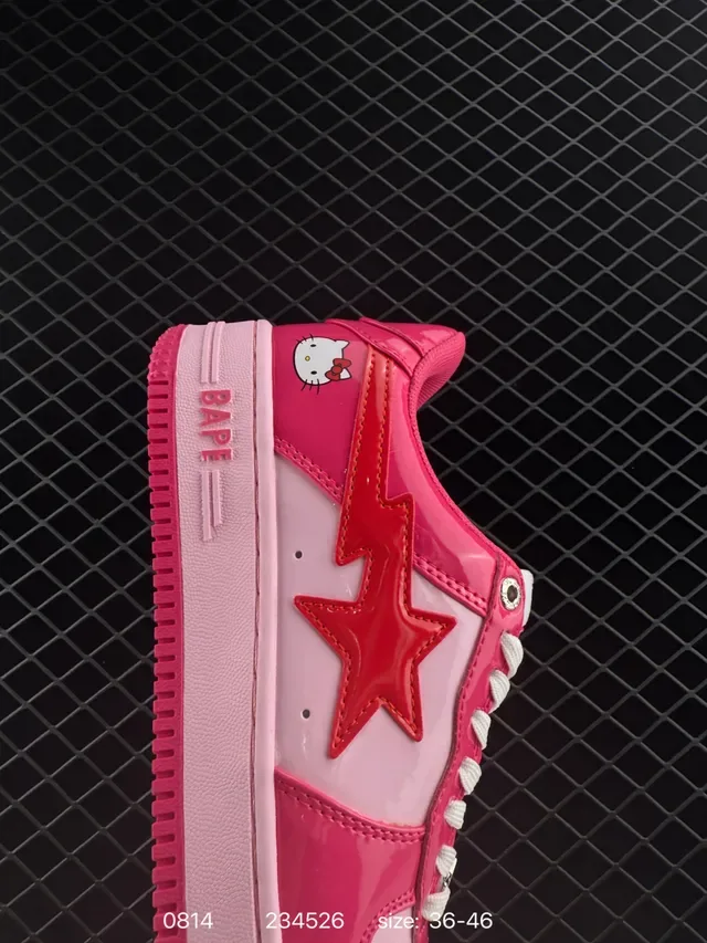 A Bathing Ape Bape Sta Low গোলাপি লাল চকচকে প্যাটেন্ট উপর সাইড স্টার লোগো লাইফস্টাইল স্নিকার 4