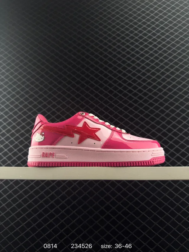 A Bathing Ape Bape Sta Low গোলাপি লাল চকচকে প্যাটেন্ট উপর সাইড স্টার লোগো লাইফস্টাইল স্নিকার 6