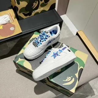 A Bathing Ape BAPE STA سنيكرز أبيض أزرق كامو جرافيك ستايل حياة