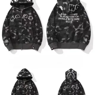 A Bathing Ape Black Gray Full-Zip Camouflage Print Hoodie