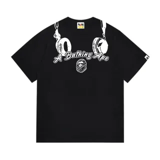 تيشيرت أسود A Bathing Ape برسمة سماعات رأس