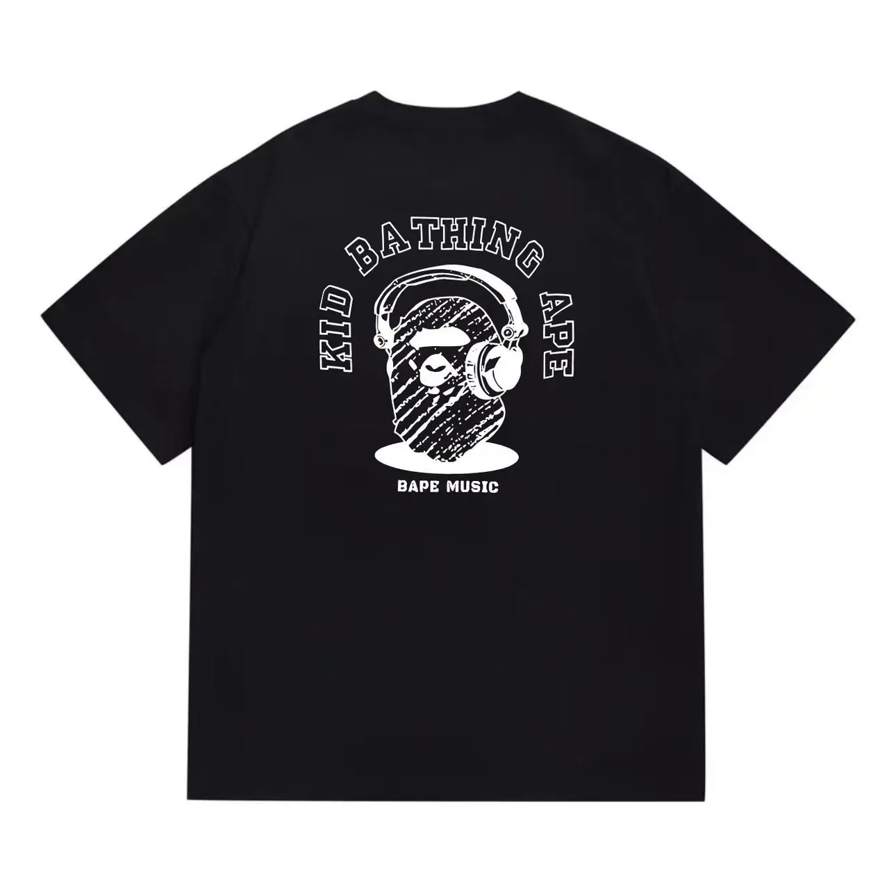 Camiseta negra A Bathing Ape con gráfico de auriculares 5