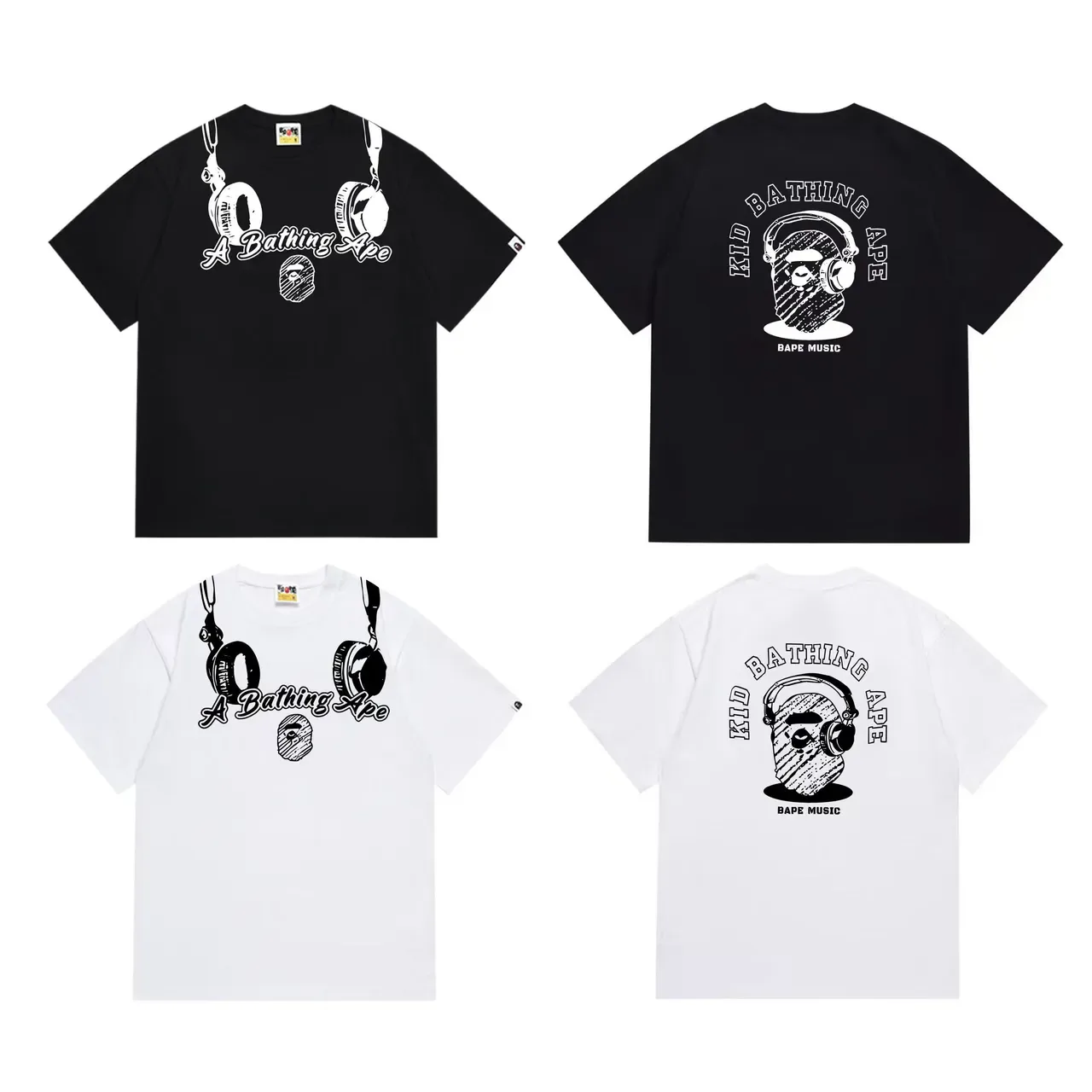 Camiseta negra A Bathing Ape con gráfico de auriculares 6