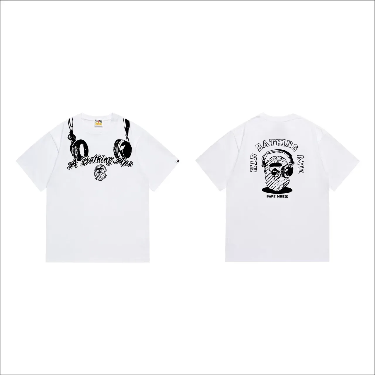 Camiseta negra A Bathing Ape con gráfico de auriculares 7