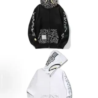 A Bathing Ape Shark Black White Hood ABC Camo Print Hoodie