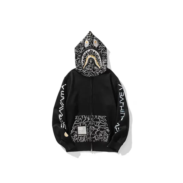 A Bathing Ape Hoodie Requin Noir Blanc Impression ABC Camo 3