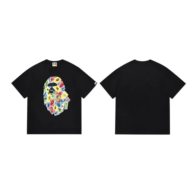 Camiseta negra A Bathing Ape carta UNO con gráfico de cabeza de simio 3