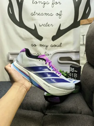 Adidas Adizero Lightstrike Pro brancos, roxos, azuis tênis de corrida 5