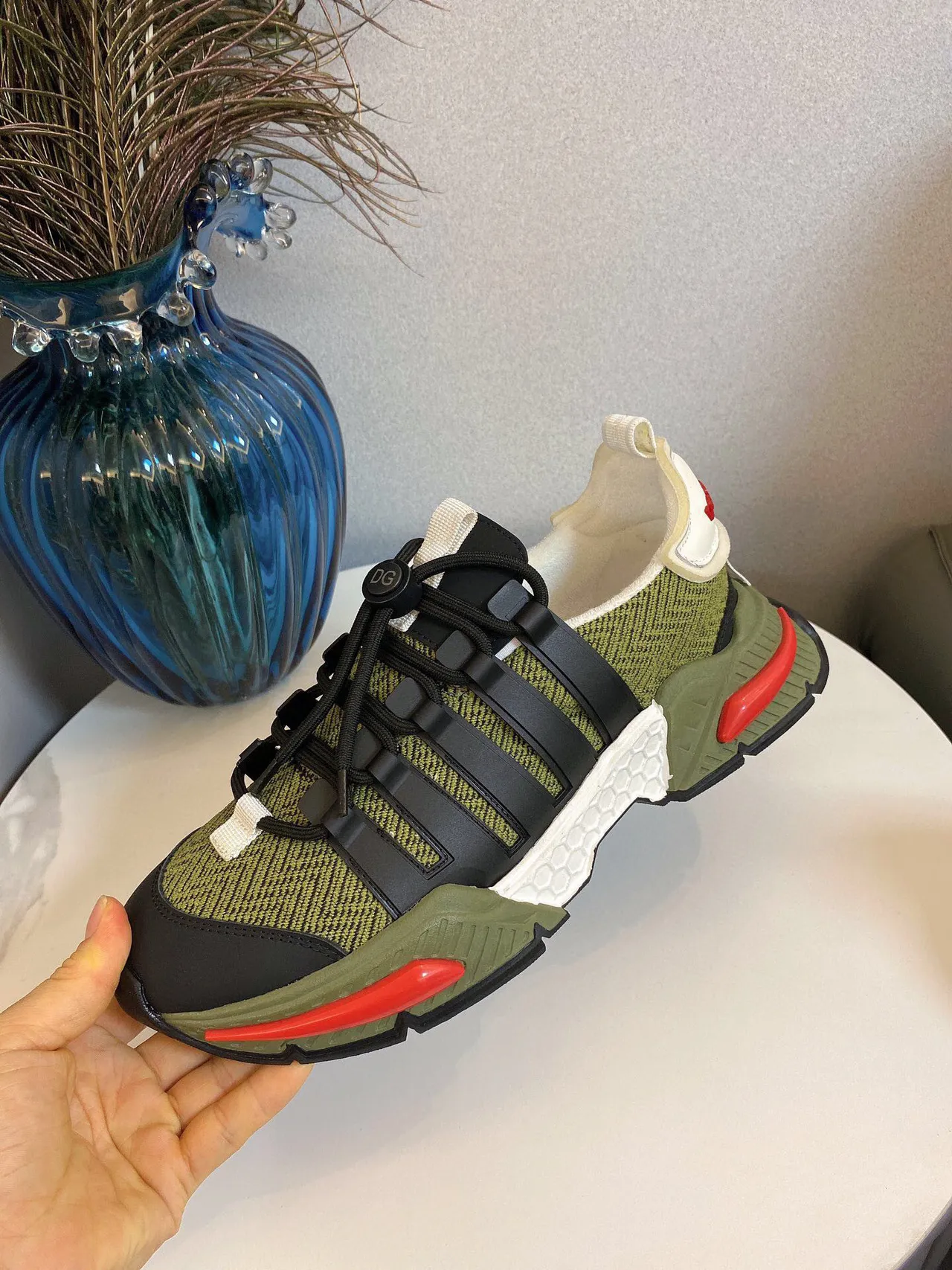 Adidas Verde Militar Sola Preta Parte Superior Tricô Tênis Chunky 2