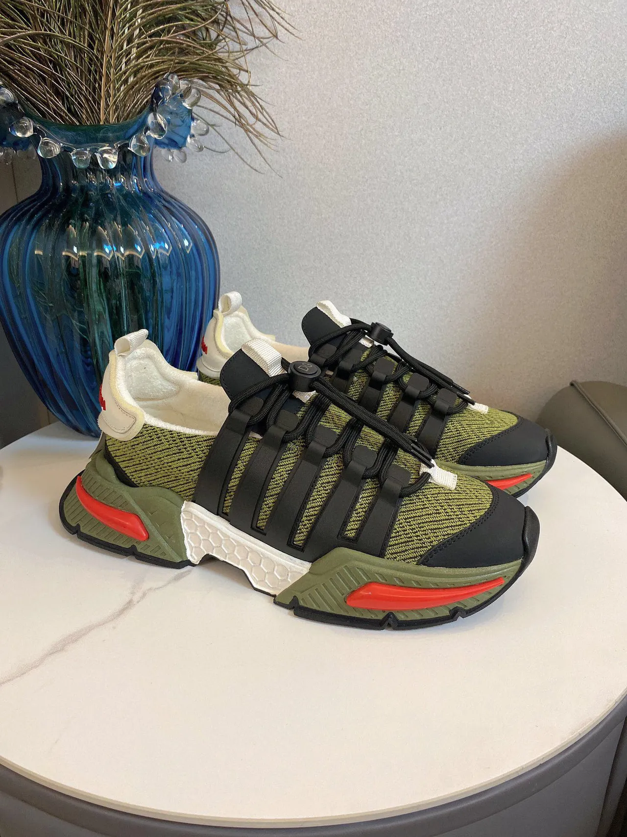 Adidas Verde Militar Sola Preta Parte Superior Tricô Tênis Chunky 3