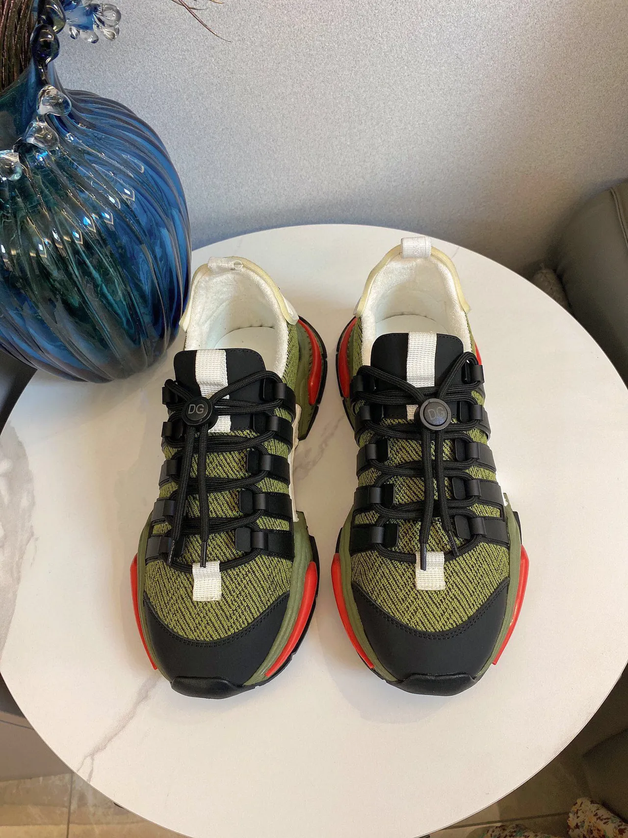 Adidas Verde Militar Sola Preta Parte Superior Tricô Tênis Chunky 4