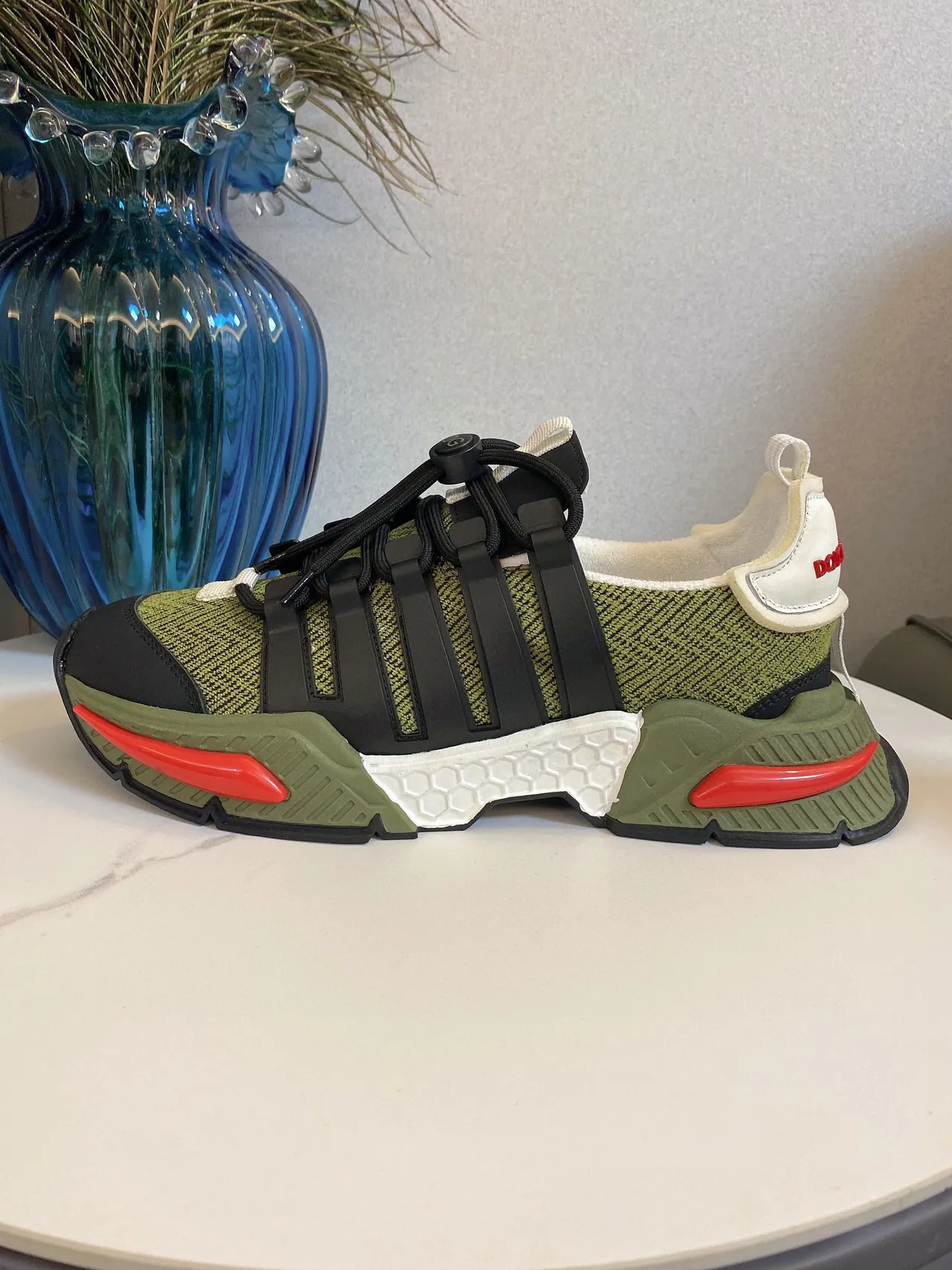 Adidas Verde Militar Sola Preta Parte Superior Tricô Tênis Chunky 5