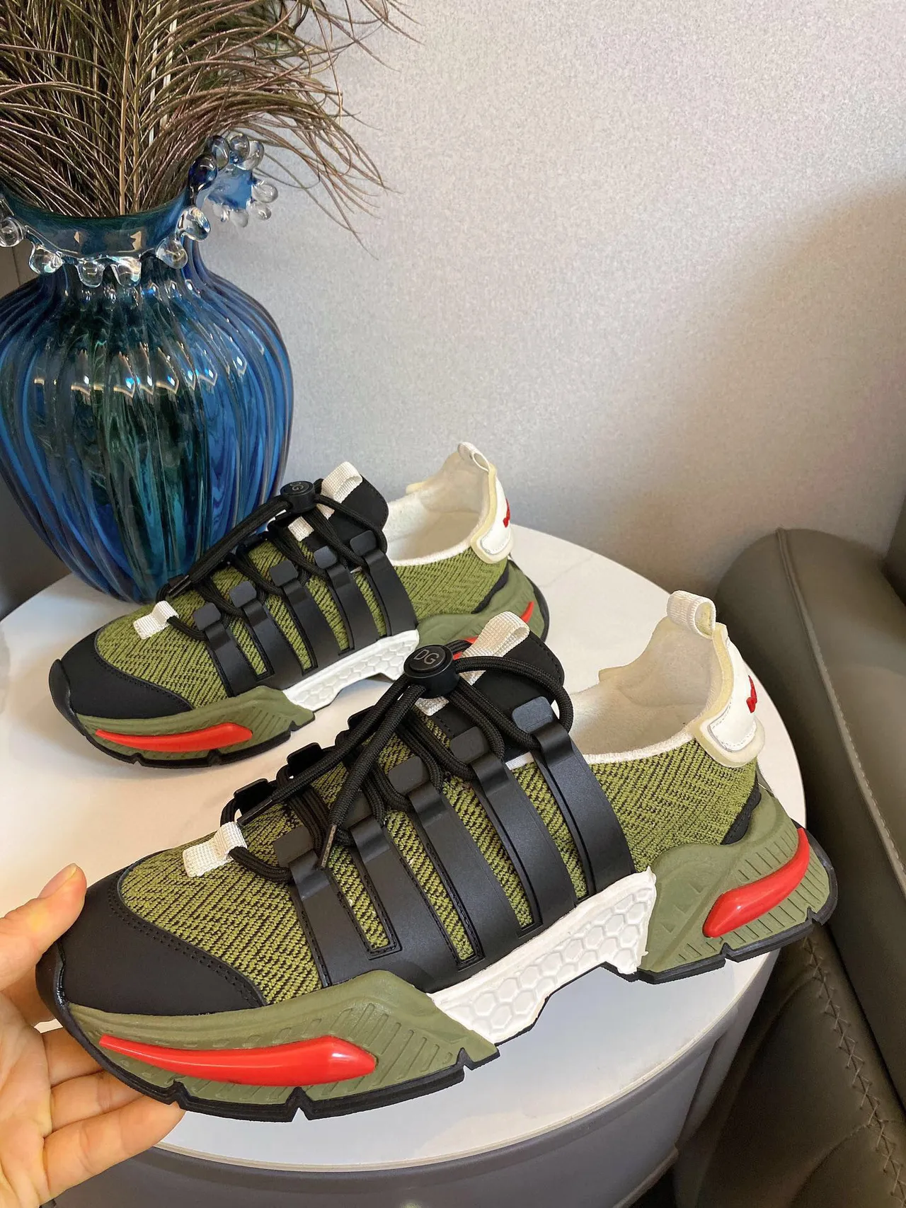 Adidas Verde Militar Sola Preta Parte Superior Tricô Tênis Chunky 6