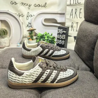 Adidas Beige Brown نسيج مطبوخ أعلى جلد يغطي أحذية رياضية نمط حياة