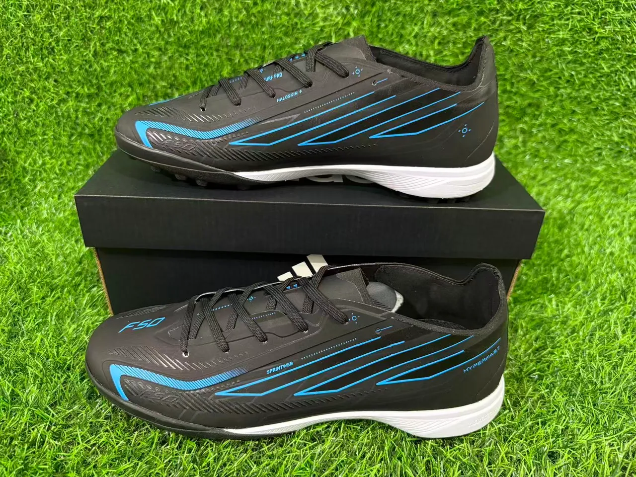 Adidas Black Blue Synthetic Upper Graphic Accents Turf Soccer Shoes 3