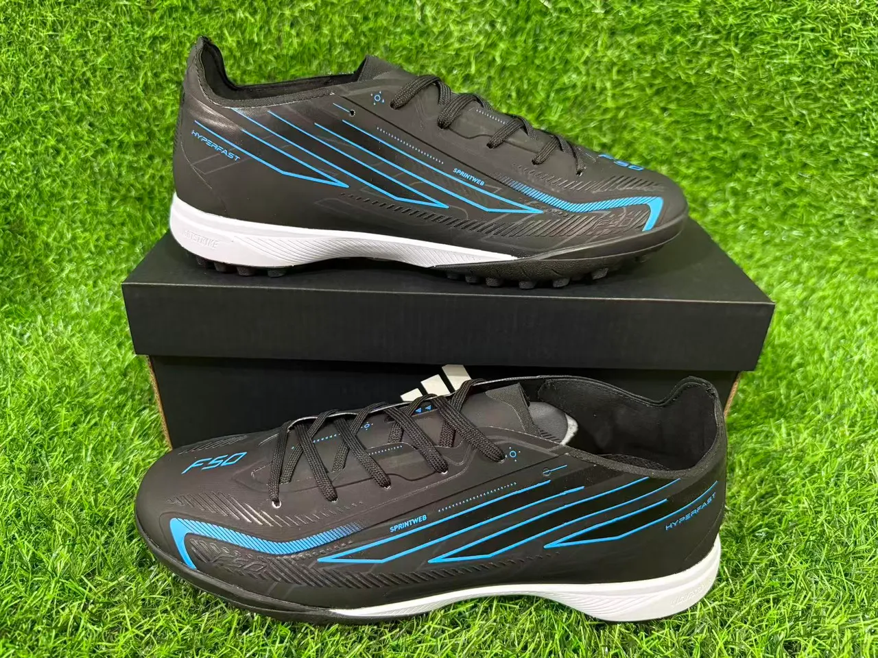 Adidas Black Blue Synthetic Upper Graphic Accents Turf Soccer Shoes 4