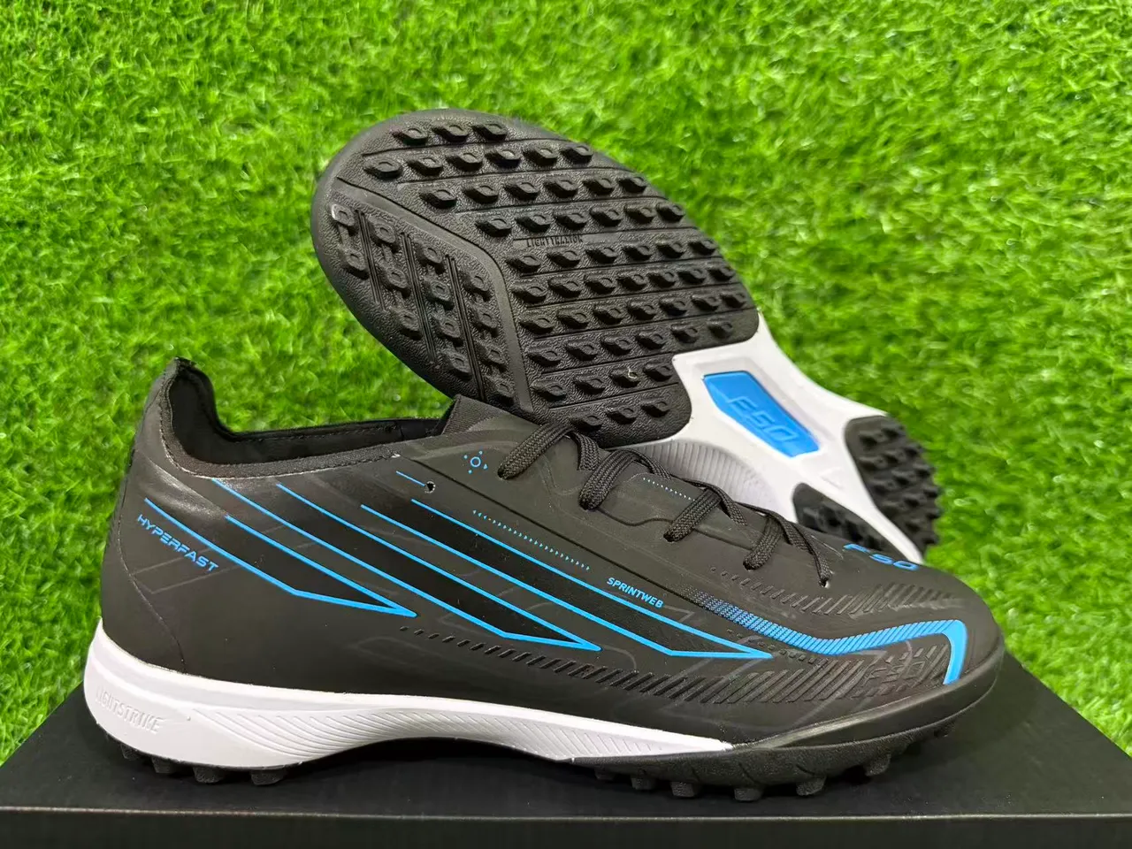 Adidas Black Blue Synthetic Upper Graphic Accents Turf Soccer Shoes 5