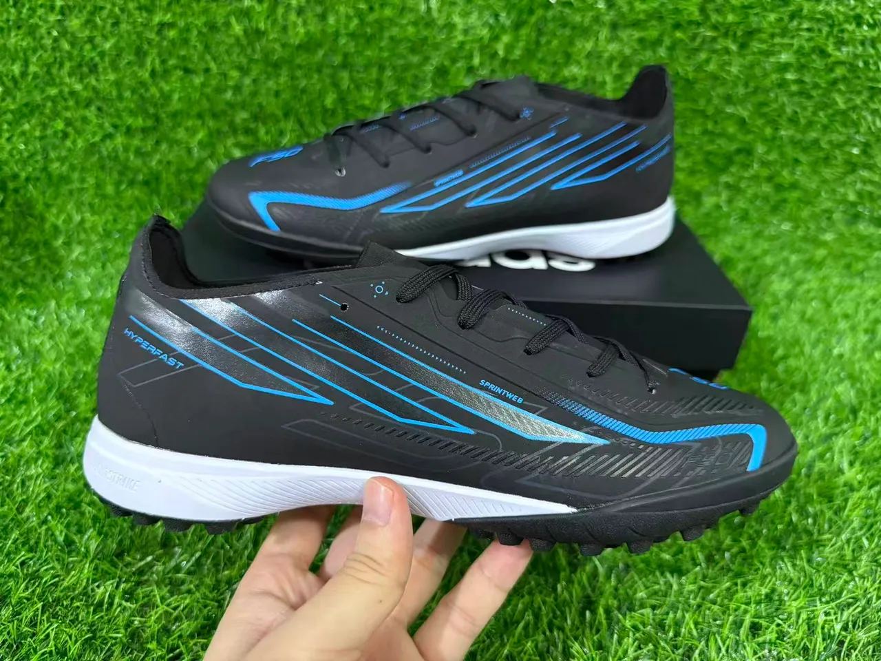 Adidas Black Blue Synthetic Upper Graphic Accents Turf Soccer Shoes 6