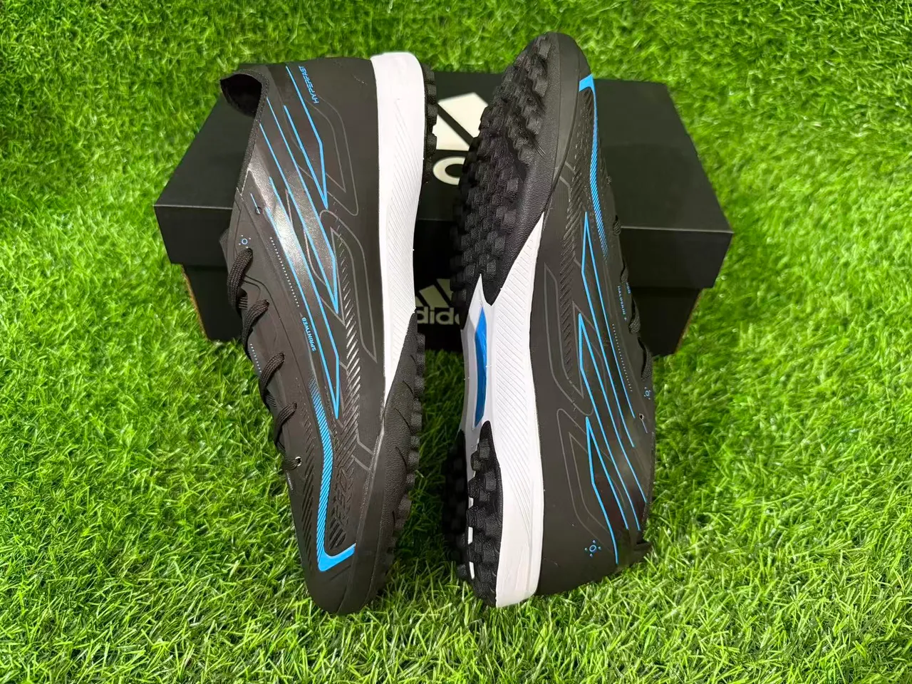 Adidas Black Blue Synthetic Upper Graphic Accents Turf Soccer Shoes 7