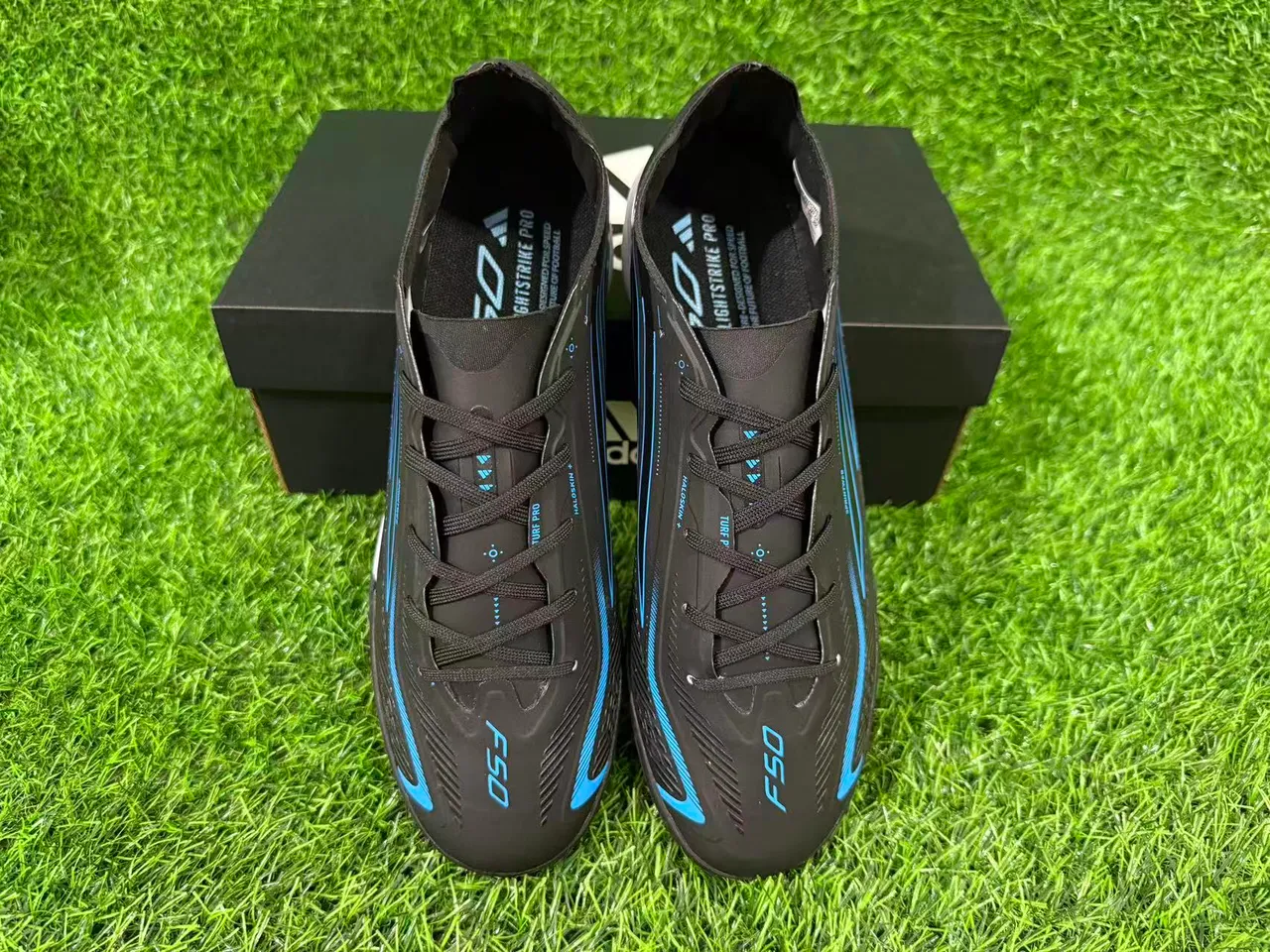 Adidas Black Blue Synthetic Upper Graphic Accents Turf Soccer Shoes 8