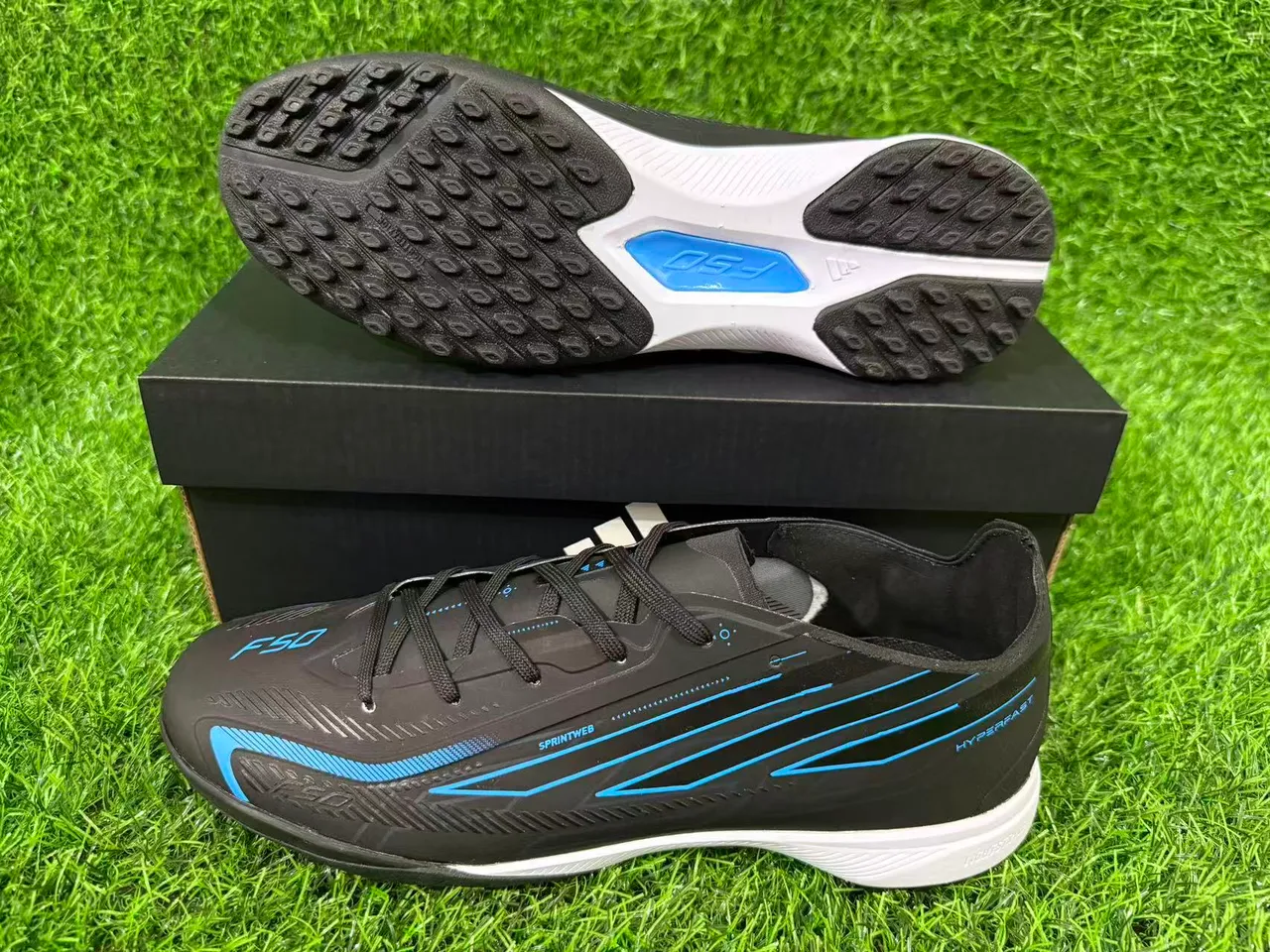 Adidas Black Blue Synthetic Upper Graphic Accents Turf Soccer Shoes 10