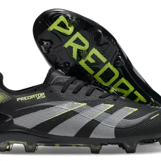 Adidas 黑色绿色合成鞋面 霓虹荧光品牌 Firm-Ground 足球鞋