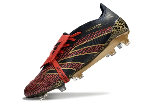 Adidas Zapatillas de fútbol Negro Rojo Contrafuerte estampado de leopardo Upper texturizado a escala Suela para terreno firme 3