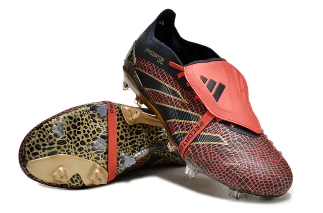 Adidas Zapatillas de fútbol Negro Rojo Contrafuerte estampado de leopardo Upper texturizado a escala Suela para terreno firme 4