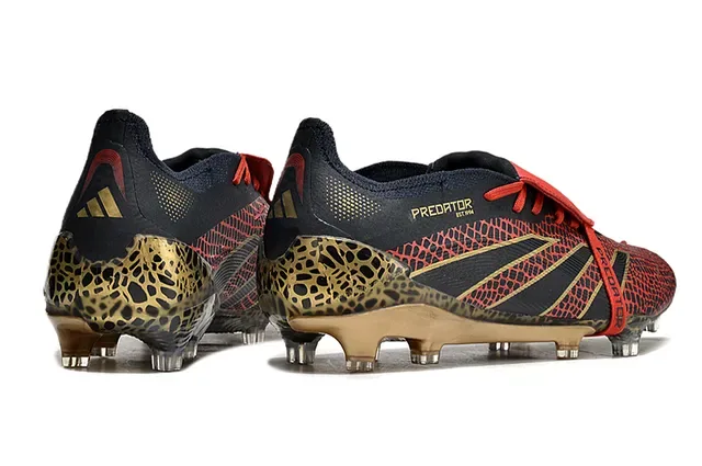 Adidas Zapatillas de fútbol Negro Rojo Contrafuerte estampado de leopardo Upper texturizado a escala Suela para terreno firme 5