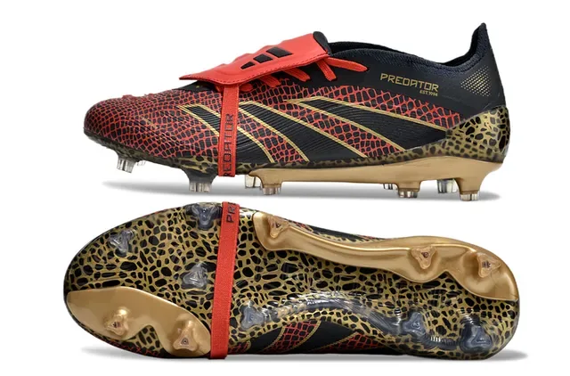 Adidas Zapatillas de fútbol Negro Rojo Contrafuerte estampado de leopardo Upper texturizado a escala Suela para terreno firme 6